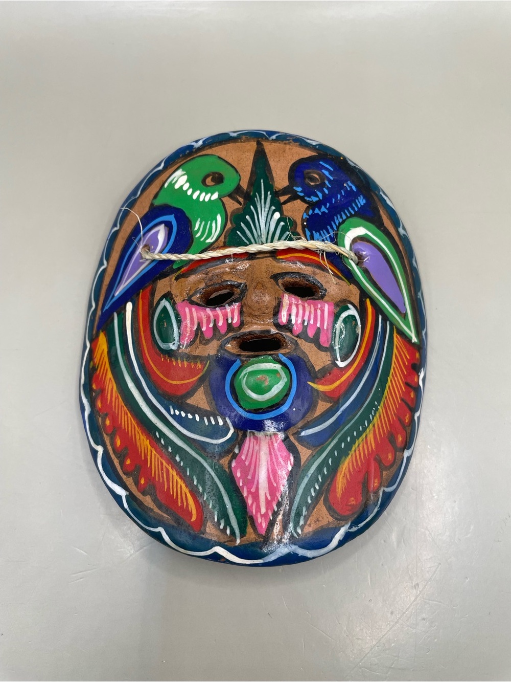 VTG READ! MEXICAN TERRACOTTA MASK HAND PAINTED MULTI-COLOR FOLK ART WALL HANGING